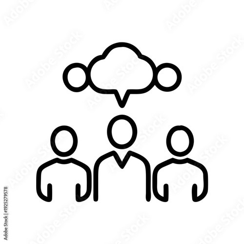 Three People Brainstorming Icon — Creative Team Meeting and Business Idea Development Symbol