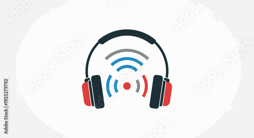 Headphones with wireless audio signal icon.