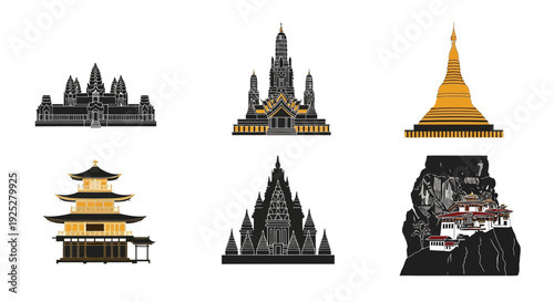 Collection of Temple Silhouettes and Architecture.