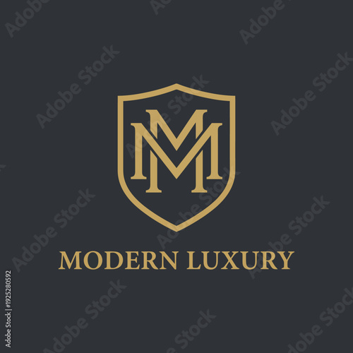 This elegant logo features a stylized shield with the letters 'M' beautifully intertwined, representing strength, luxury, and a premium brand identity.