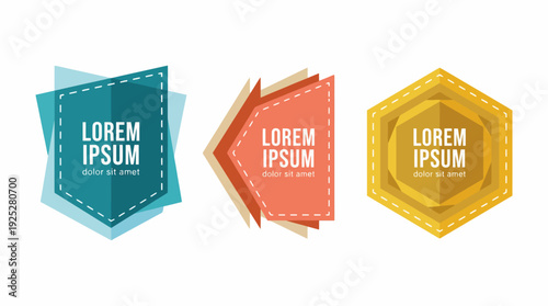 This image showcases a collection of colorful geometric badges featuring clean typography, ideal for logos or product branding, capturing attention and conveying a modern appeal.