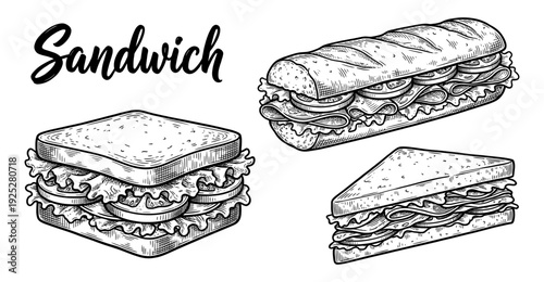 Sandwich collection set in vintage engraving style