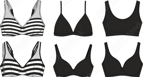 Women bra set lingerie collection underwear fashion garment clothing intimate apparel sports bra lace bra vector illustration isolated design bundle