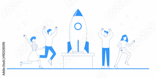 Celebrating a successful rocket launch with joyful team members