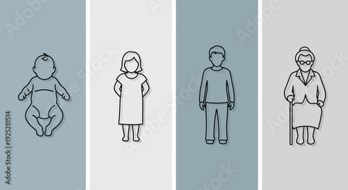 Simple Line Drawings of Human Life Stages.