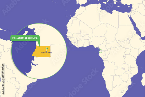 Illustration of Equatorial Guinea map highlighting Ciudad de la Paz