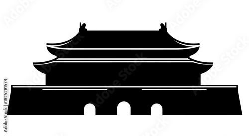 Traditional Chinese Pagoda Style Building Silhouette.