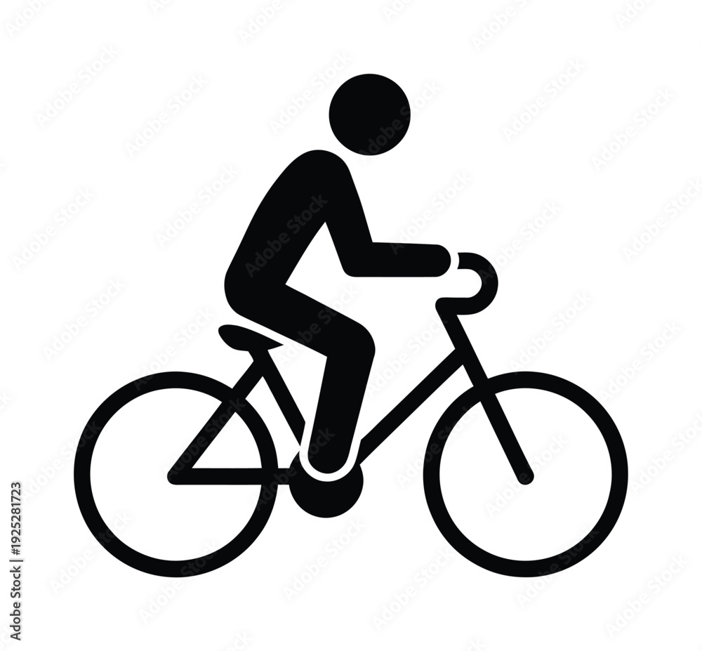 Obraz premium Vector of a person riding a bicycle in a simple black silhouette style