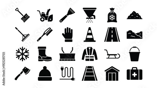 Black Winter Safety Icons Set on White Background