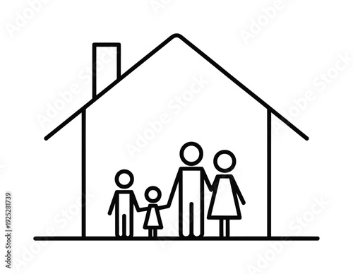 Vector of a family standing in front of a house with a chimney