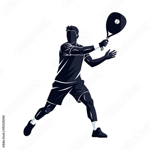 Silhouette of a man playing padel tennis, hitting the ball with a racket