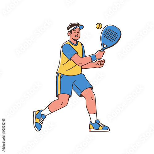 Man playing padel tennis, hitting the ball with a racket, active lifestyle, sports concept