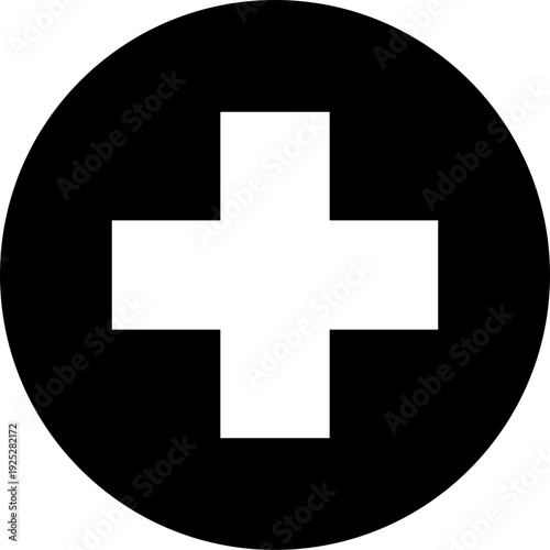 Medical plus cross icon. Healthcare symbol for first aid, emergency services isolated on transparent background. Hospital pharmacy and medicine clinical design elements in circle.