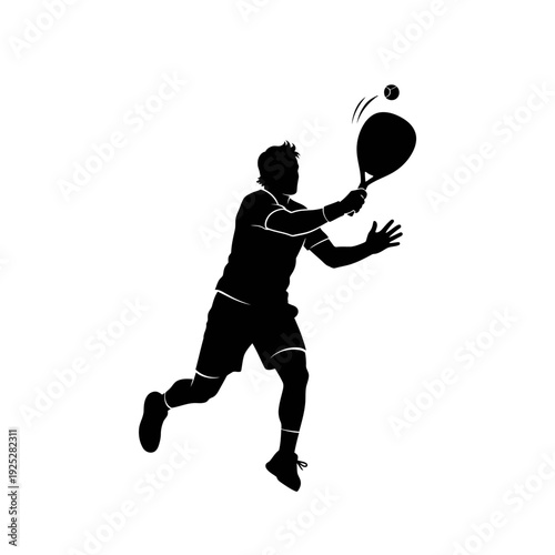 Silhouette of a man playing padel tennis, hitting the ball with a racket