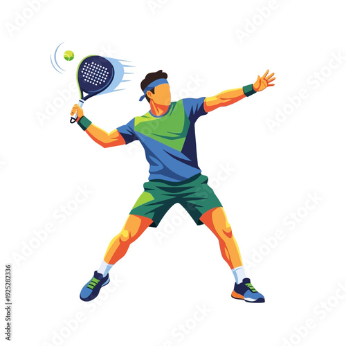 Man playing padel tennis, hitting the ball with a racket, dynamic action shot, sports concept