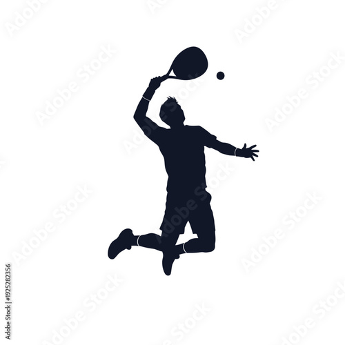 Silhouette of a tennis player jumping to hit the ball during a match