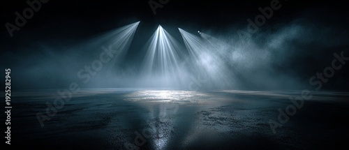 Dramatic stage lighting with fog effect in dark theater setting