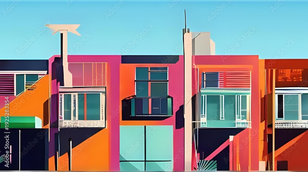 Fototapeta premium Cartoon buildings with bright colors