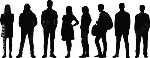 Black Silhouette Group of Diverse People Students and Professionals Standing Together in a Row for Social Unity Community and InclusionBlack Silhouette 