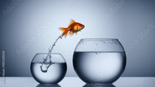 Wallpaper Mural Goldfish jumping out of small bowl into larger one with water splash Torontodigital.ca