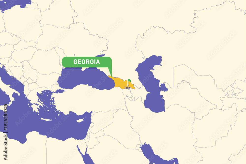 Naklejka premium Illustration of Georgia map highlighting Tbilisi