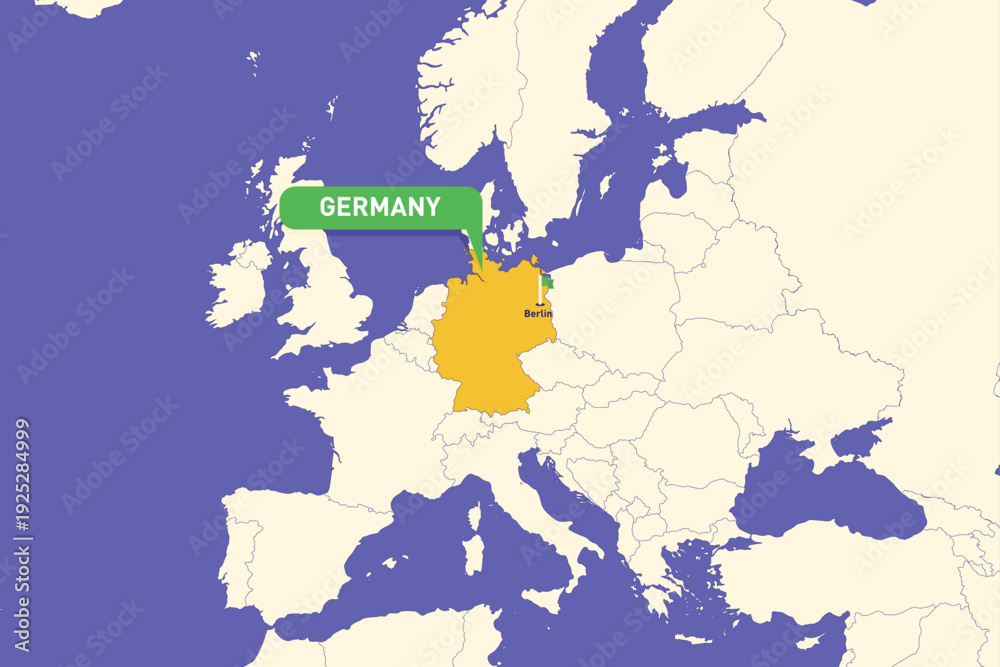 Fototapeta premium Illustration of Germany map highlighting Berlin