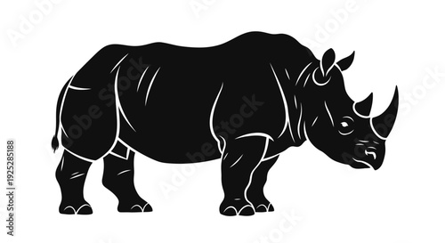 Black Rhinoceros Silhouette Illustration.