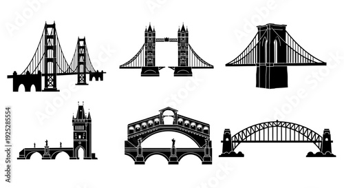Collection of Various Bridge Silhouettes.