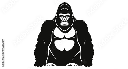 Gorilla Illustration Black White Detailed Portrait.