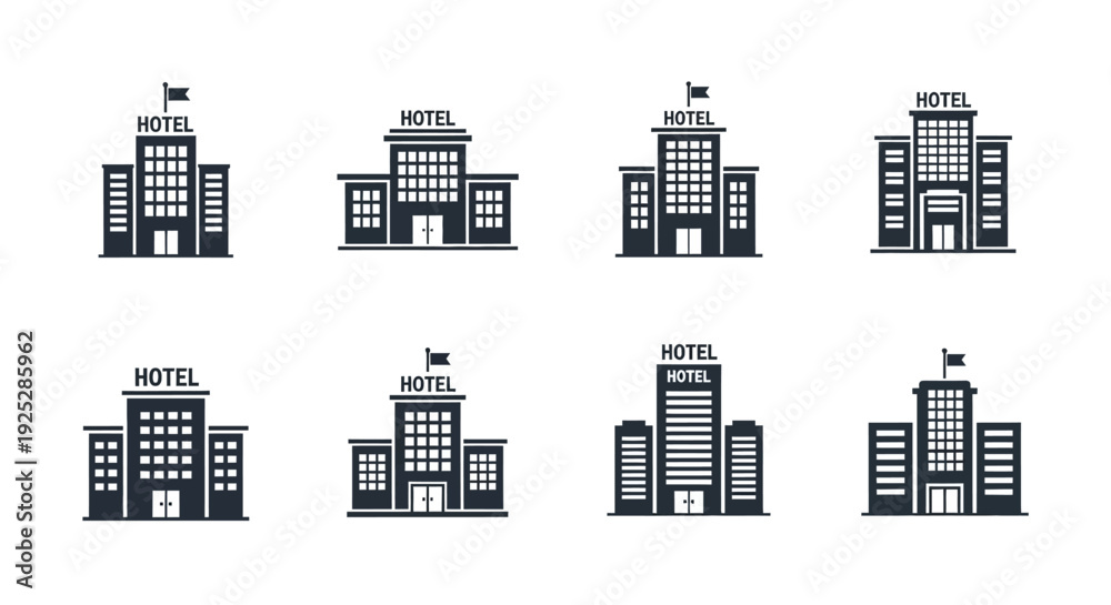 Obraz premium Hotel Buildings Icons Set Vector Illustration.
