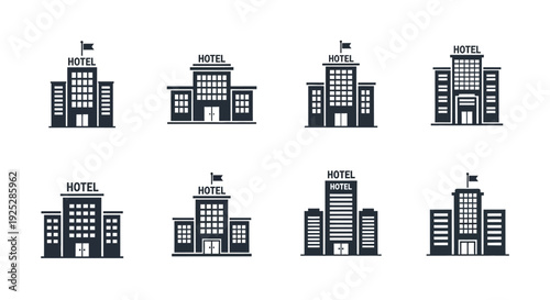 Hotel Buildings Icons Set Vector Illustration.