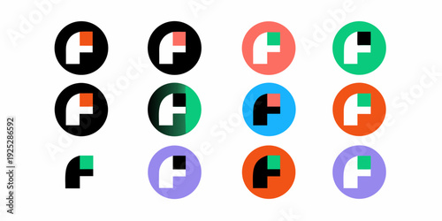 Colorful variations of the letter f contained within circular shapes