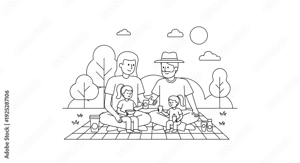 Fototapeta premium Family enjoying picnic together in park on sunny day 
