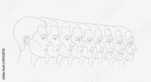Lineup of Human Faces in Various Expressions.