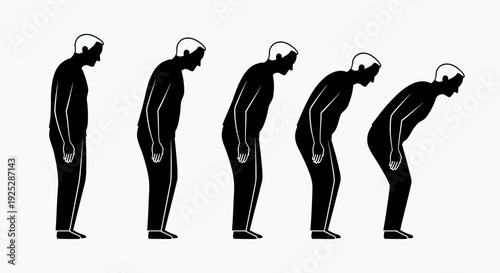 Man Bending Down in Stages Silhouette.