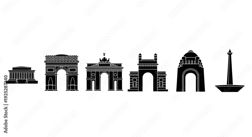 Fototapeta premium Monument Silhouettes Against White Background.