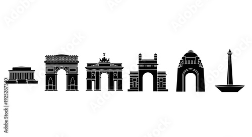 Monument Silhouettes Against White Background.