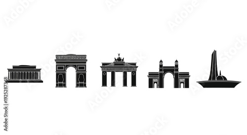 Monument Silhouettes Against White Background.
