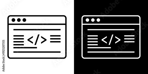 Coding icon concept in flat black and white style on clean background vector illustration design