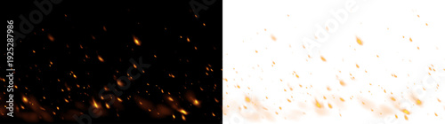 Billede på lærred Realistic fire flames with glowing embers and sparks isolated on transparent background