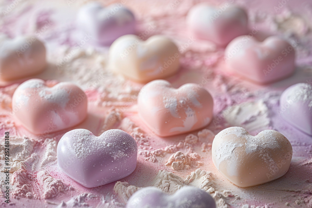 Obraz premium Dreamy Pastel Hearts Background in Soft Pink and Lavender Haze