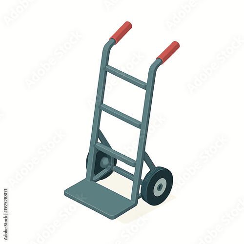 Modern isometric hand truck vector illustration, a versatile piece of equipment crucial for logistics, moving services, and efficient cargo delivery operations