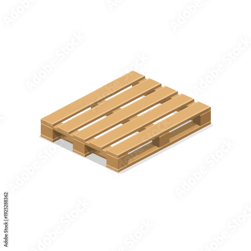Isometric Wooden Pallet Vector Illustration - Essential Equipment for Warehouse Logistics, Shipping, and Global Freight Transportation