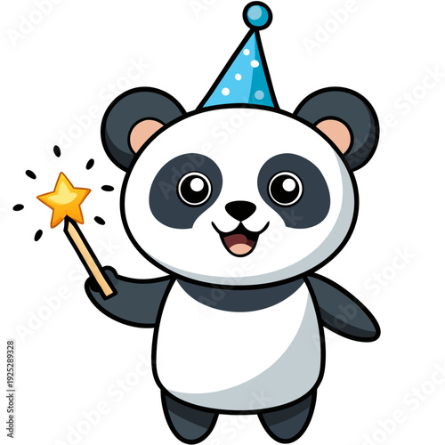 Cute panda celebrating with magic star wand
