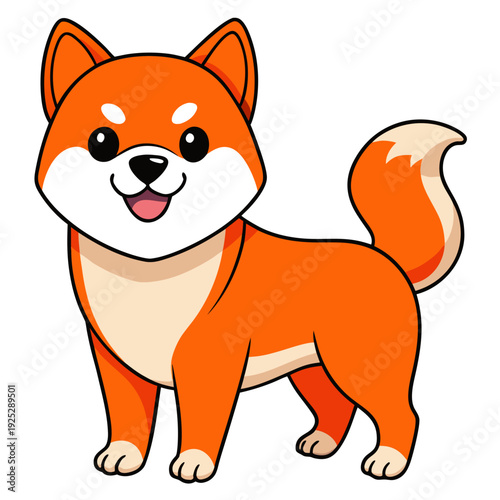 Cute cartoon Shiba Inu dog standing with happy expression