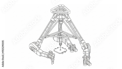 Delta Robot Line Art Technical Drawing – Industrial Parallel Robotic Arm Engineering Illustration