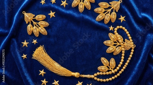 Luxurious Blue Velvet Gold Ornaments Ramadan Eid Background
