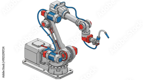 Industrial Welding Robot with Mechanical Components Highlighted – 6 Axis Articulated Automation System