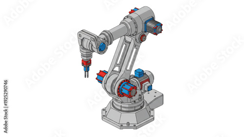 Industrial 6 Axis Robotic Arm with Mechanical Component Highlights – Engineering Cutaway Style Illustration