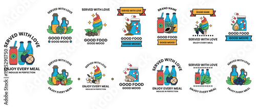 A collection of food and drink logos, including a bottle of beer